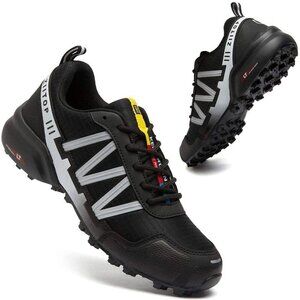 Mens Black White Waterproof Walking Hiking  Running Non-Slip All-Terrain Shoes